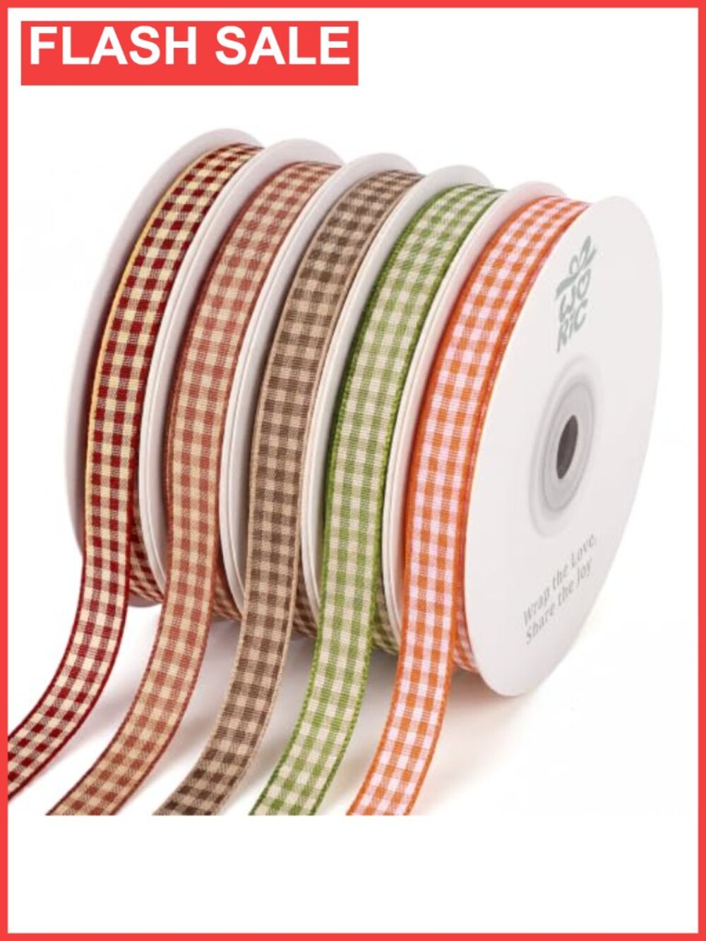 Gingham Ribbon Set 5 Rolls 3/8 Inch 50 Yards Plaid Craft Ribbon for Gift